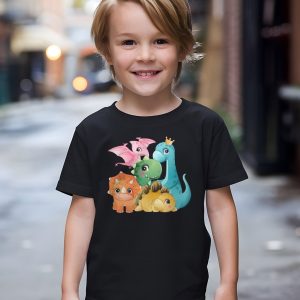 Smiling Dinosaur Family Kids, Black Tees, Size 6 - Natural Color Birthday Outfit
