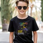 T-Rex Monster Truck Preschool Graduation Tee – “I Crushed Preschool!” Shirt for Kids, Black, size 6