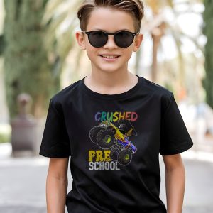 T-Rex Monster Truck Preschool Graduation Tee – “I Crushed Preschool!” Shirt for Kids, Black, size 6