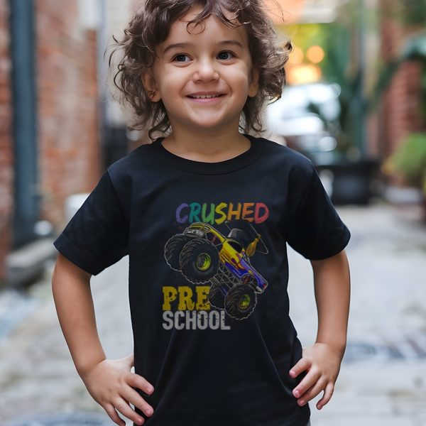 T-Rex Monster Truck Preschool Graduation Tee – “I Crushed Preschool!” Shirt for Kids, Black, size 6 - Image 3