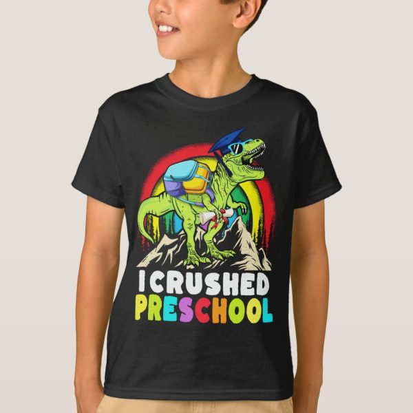Crushed Preschool Dinosaur T Rex Graduation Shirt for Kids, Black, size 6 - Image 3