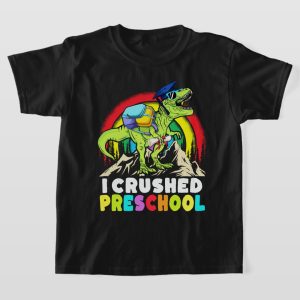 Crushed Preschool Dinosaur T Rex Graduation Shirt for Kids, Black, size 6