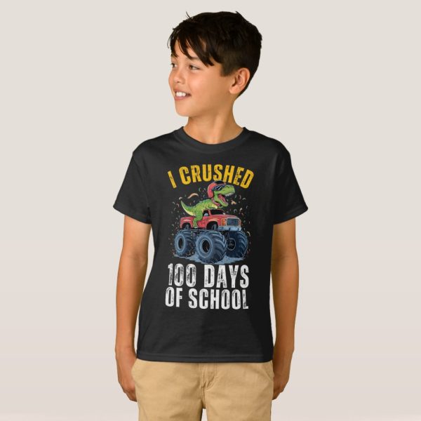 I Crushed 100 Days Crushed Boys Girls Shirt for Kids, Black, size 6 - Image 3