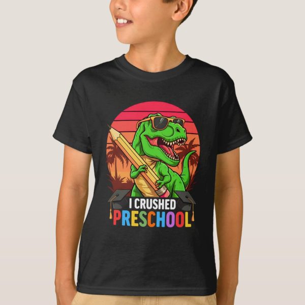 I Crushed Preschool  – T-Rex with with Glasses Shirt for Kids, Black, size 6 - Image 2
