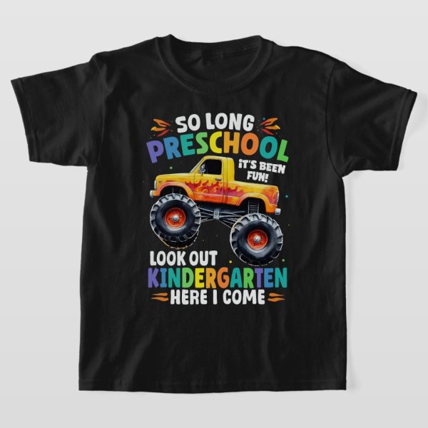 So Long Preschool Graduation Monster Truck Shirt for Kids, Black, size 6